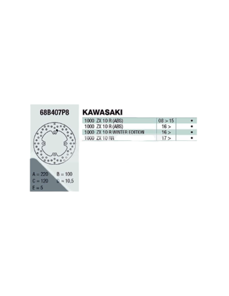Brembo 68B407P8 Disco Trasero ORO KAWASAKI ZX-10R / RR.