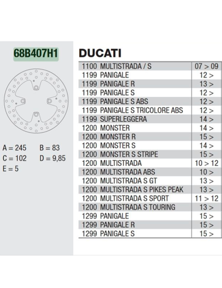 Brembo 68B407H1 Disco Trasero ORO DUCATI. REF 68B407H1