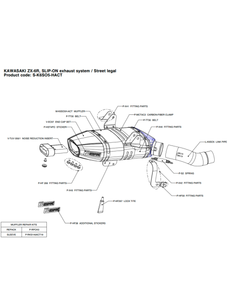 DÄMPFER AKRAPOVIC TITAN KAWASAKI ZX-6R 07-08 GENEHMIGT