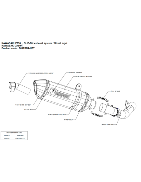 DÄMPFER AKRAPOVIC TITAN KAWASAKI Z 750 R 07-12 ZUGELASSEN