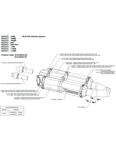 DÄMPFER GLEITEN AUF AKRAPOVIC CARBON DUCATI 848 EVO 08-13
