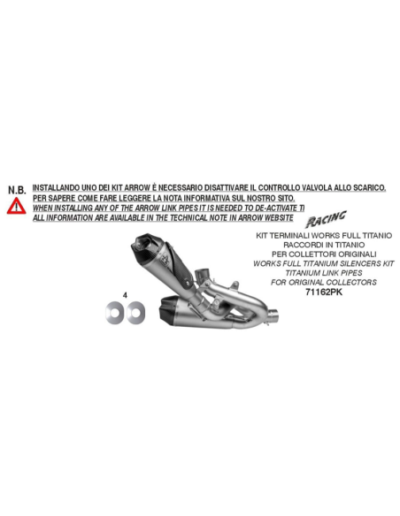 ARROW ESCAPE COMPLETO DE TITANIO RACING WORKS ARROW DUCATI PANIGALE V4 2018-2022 REF: 71162PK