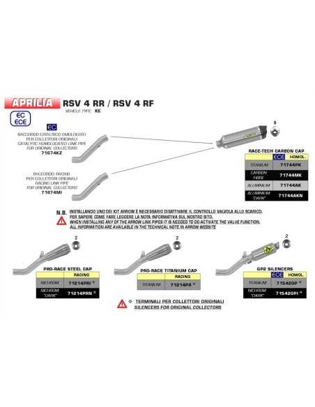 ESCAPE ARROW PRO-RACE NO HOMOLOGADO EN ACERO INOX. PARA APRILIA RSV4 RR-RF 17-18 Y APRILIA TUONO V4 1100 FACTORY 19-20