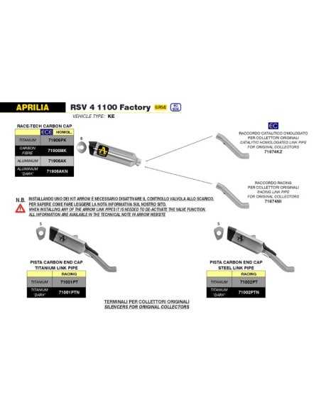 ESCAPE ARROW RACE-TECH HOMOLOGADO EN TITANIO PARA APRILIA RSV4 1100 FACTORY 19-20