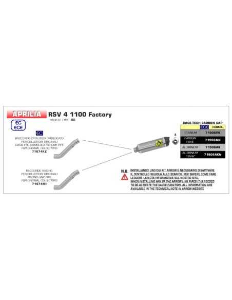 ESCAPE ARROW RACE-TECH HOMOLOGADO EN ALUMINIO NEGRO PARA APRILIA RSV4 1100 FACTORY 19-20