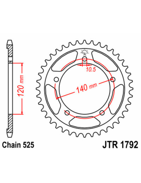JT SPROCKETS Corona acero estándar 1792 - Paso 525 REF JTR1792