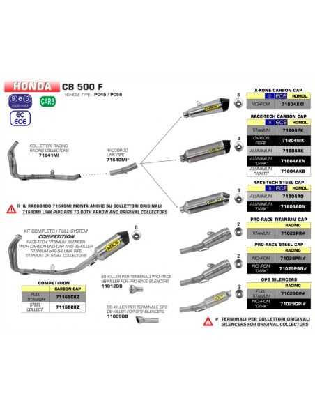 ESCAPE ARROW PRO-RACE HOMOLOGADO EN ALUMINIO PARA HONDA CB 500 F 16-18 / HONDA CBR 500 R 16-18