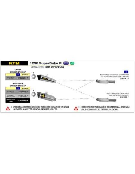 CONECTOR NO HOMOLOGADO ARROW PARA KTM 1290 SUPER DUKE R 14-19