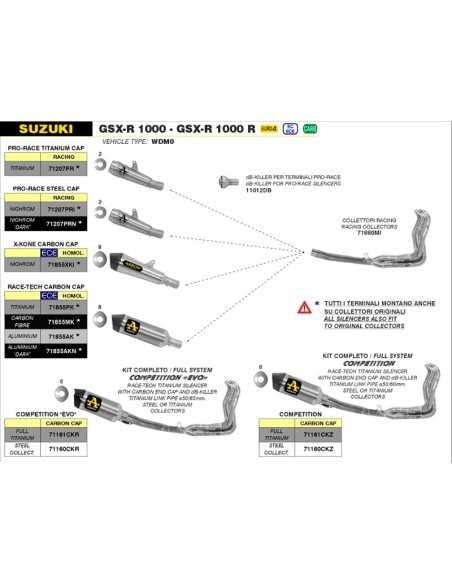 ESCAPE COMPLETO ARROW RACE-TECH NO HOMOLOGADO EN TITANIO PARA SUZUKI GSX-R 1000 17-20