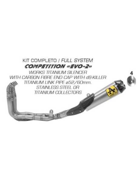 ESCAPE COMPLETO ARROW COMPETICION EVO-2 EN TITANIO CON COLECTORES EN ACERO INOX. PARA YAMAHA YZF R1 17-21