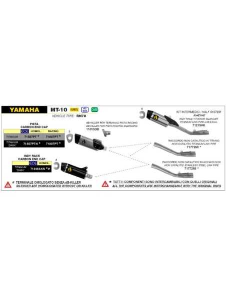 SISTEMA INTERMEDIO RACING-SILENCIOSO INDY RACE DE TITANIO + CONECTOR DE TITANIO 60MM PARA YAMAHA MT 10 20-23