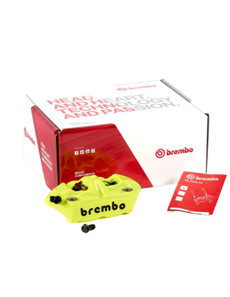 PINZA DE FRENO BREMBO RACING M4 MONOBLOQUE RADIAL IZQUIERDA 100MM LOGOTIPO AMARILLO FLUO NEGRO REF 120988583