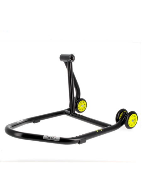 Caballete monobrazo izquierdo BIHR Home Track color negro mate y ruedas amarillas
