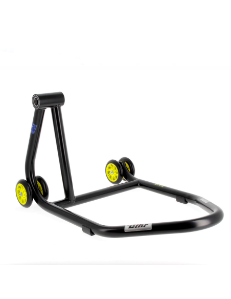 Caballete monobrazo izquierdo BIHR Home Track color negro mate y ruedas amarillas