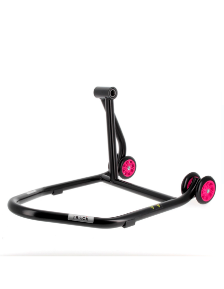 Caballete monobrazo izquierdo BIHR Home Track color negro mate y ruedas rosas. REF 3032146
