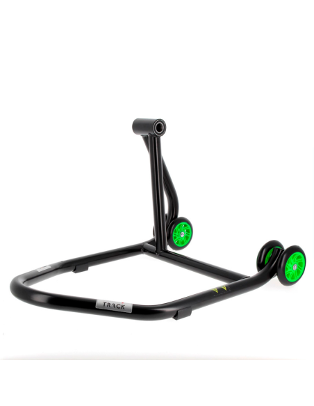 Caballete monobrazo izquierdo BIHR Home Track color negro mate y ruedas verdes. REF 3032155