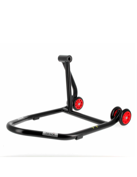 Caballete monobrazo izquierdo BIHR Home Track color negro mate y ruedas rojas. REF 3032096