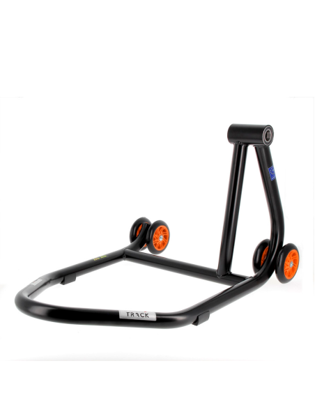 Caballete monobrazo derecho BIHR Home Track color negro mate y ruedas naranjas. REF 3032150