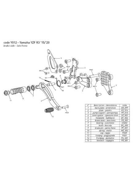 Estriberas BONAMICI RACING para YAMAHA YZF-R3 / R25 2015-2023