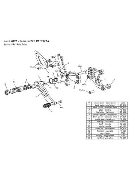 Estriberas BONAMICI RACING para YAMAHA YZF R1 2009-2014
