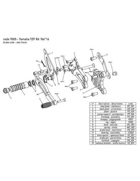 Estriberas BONAMICI RACING para YAMAHA YZF-R6 06-16