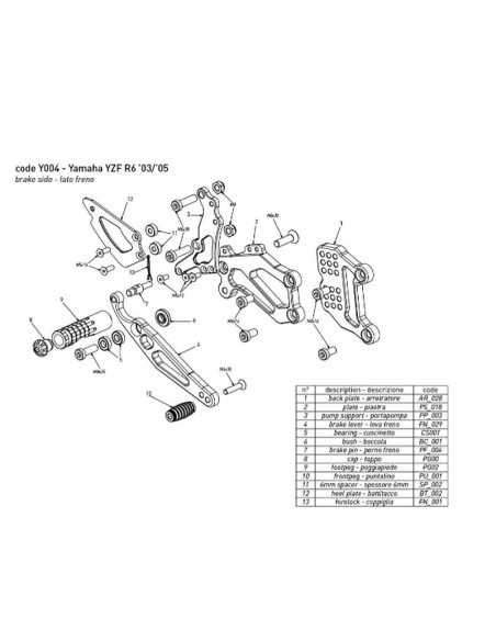Estriberas BONAMICI RACING para YAMAHA YZF R6 2003-2005