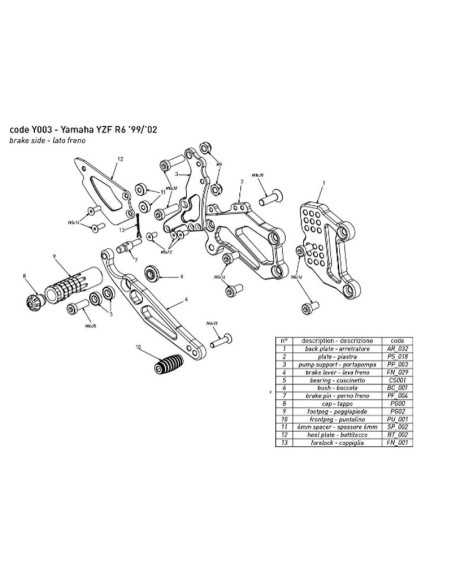 Estriberas BONAMICI RACING para YAMAHA YZF R6 1999-2002