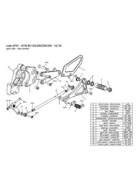 Estriberas BONAMICI RACING para KTM RC / DUKE 125 / 200 / 250 / 390 2014-2019
