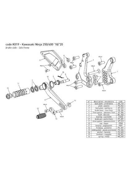 Estriberas BONAMICI RACING Ajustables para KAWASAKI NINJA 250/400 2018-2023