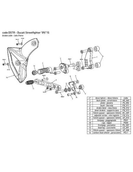 Estriberas BONAMICI RACING para DUCATI STREETFIGHTER 2009-2015