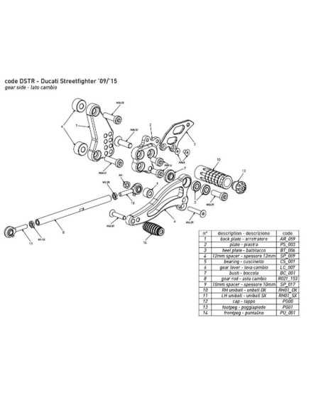 Estriberas BONAMICI RACING para DUCATI STREETFIGHTER 2009-2015
