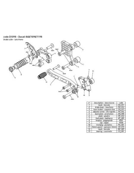 Estriberas BONAMICI RACING para DUCATI 848 / 1098 / 1198 2007-2011