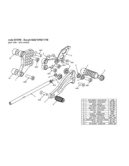 Estriberas BONAMICI RACING para DUCATI 848 / 1098 / 1198 2007-2011