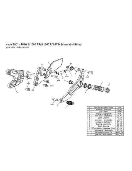 Estriberas BONAMICI RACING para BMW S1000RR - HP4 2008-2014 / S1000R 2012-2016 cambio NORMAL