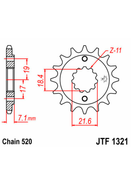 Piñón JT SPROCKETS acero estándar 1321 - Paso 520