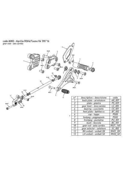 Estriberas BONAMICI RACING para APRILIA RSV4 / TUONO V4 2009-16