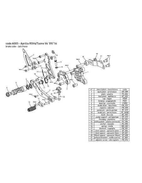 Estriberas BONAMICI RACING para APRILIA RSV4 / TUONO V4 2009-16