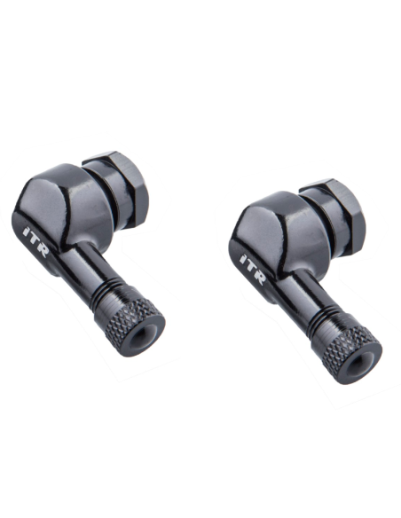 JUEGO DE VALVULAS UNIVERSALES ACODADAS EN ALUMINIO - Ø8,3MM NEGRAS