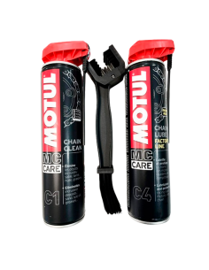 Kit Limpia Cadena y Engrase MOTUL MC Care C1 + C4 + cepillo Factory Line 400nl 2