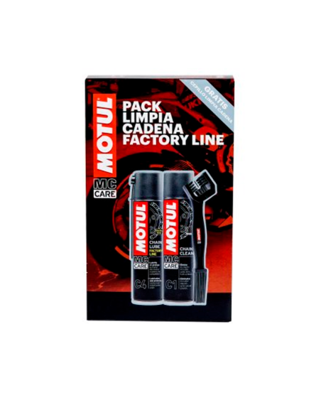 Kit Limpia Cadena y Engrase MOTUL MC Care C1 + C4 + cepillo Factory Line 400nl