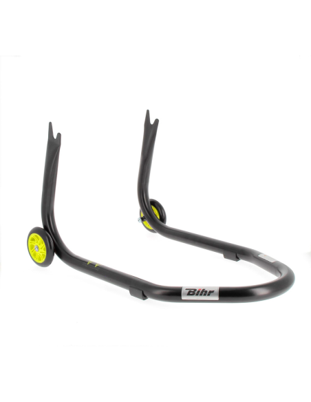 BIHR 3032094 Caballete trasero BIHR Home Track soporte en V para diábolos, color negro mate, ruedas amarillas