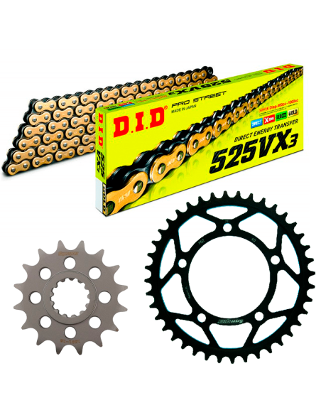 Kit de arrastre COMPLETO. Cadena DID + Piñon + Corona SUPERSPROX DID Reforzado para SUZUKI GSX R 1000 17-21