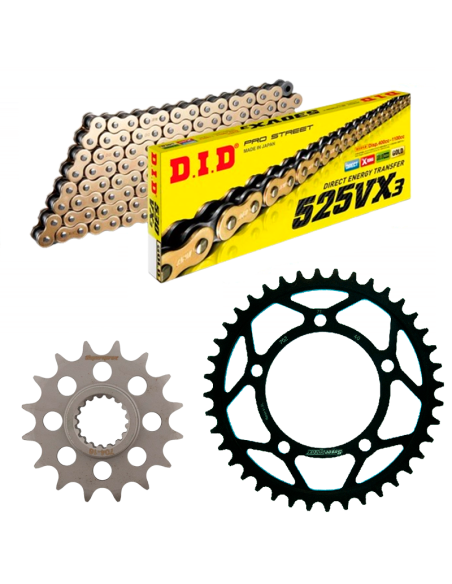 Kit de arrastre COMPLETO. Cadena DID + Piñon + Corona SUPERSPROX DID Reforzado para Suzuki DL V-Strom 650 07-11.