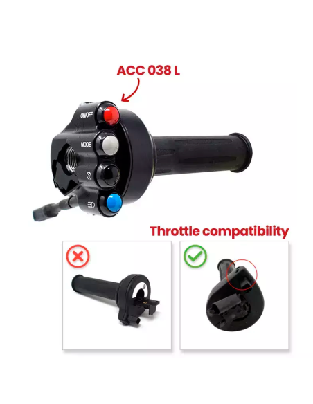 JP ACC 038 L Puño de acelerador giratorio con controles integrados para BMW