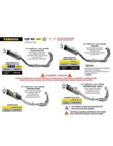 Sistema completo homologado con silencioso Indy Race EVO de titanio para YAMAHA YZF R9 2025