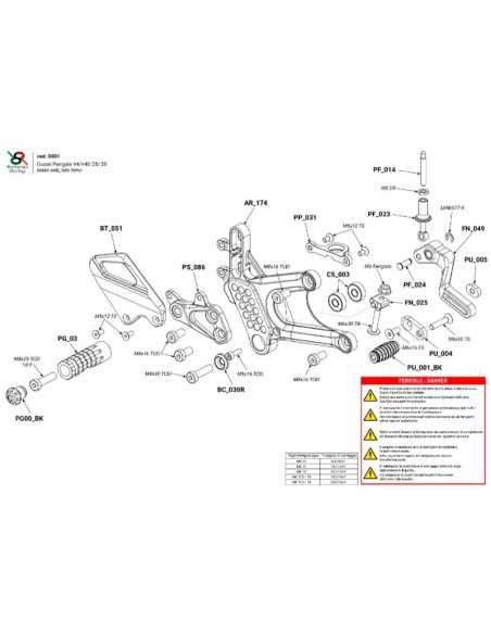 Estriberas BONAMICI RACING para DUCATI PANIGALE V4 / V4S 2025