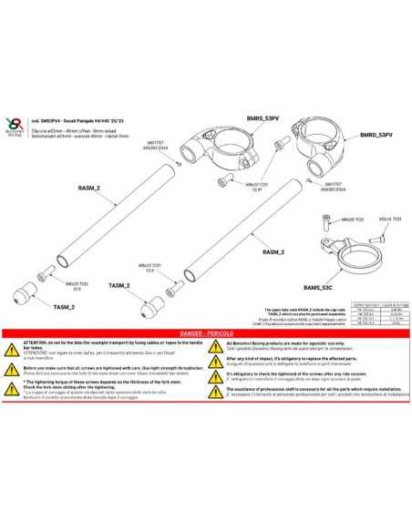 Semimanillares BONAMICI RACING sin elevación de 53 mm de diámetro para Ducati Panigale V4-V4S 2025