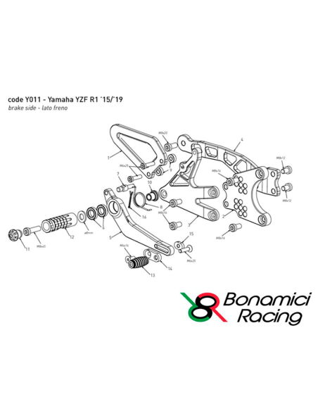 BONAMICI RACING SS_007A ERSATZ-AKRAPOVIC-AUSPUFFHALTERUNG, BREMSE, SEITENSTÜTZEN BONAMICI Y011 YAMAHA R1 / M 2015-2022