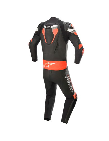 MONO ALPINESTARS ATEM V4 NEGRO-GRIS MEDIO Y ROJO FLUOR