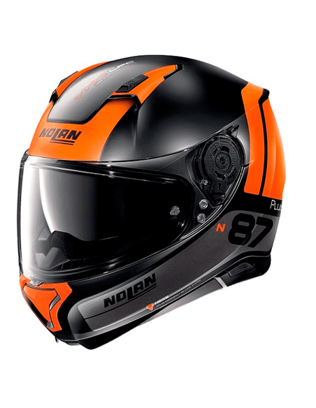 CASCO NOLAN N87 PLUS DISTINCTIVE N-COM FLAT GRIS / NARANJA
